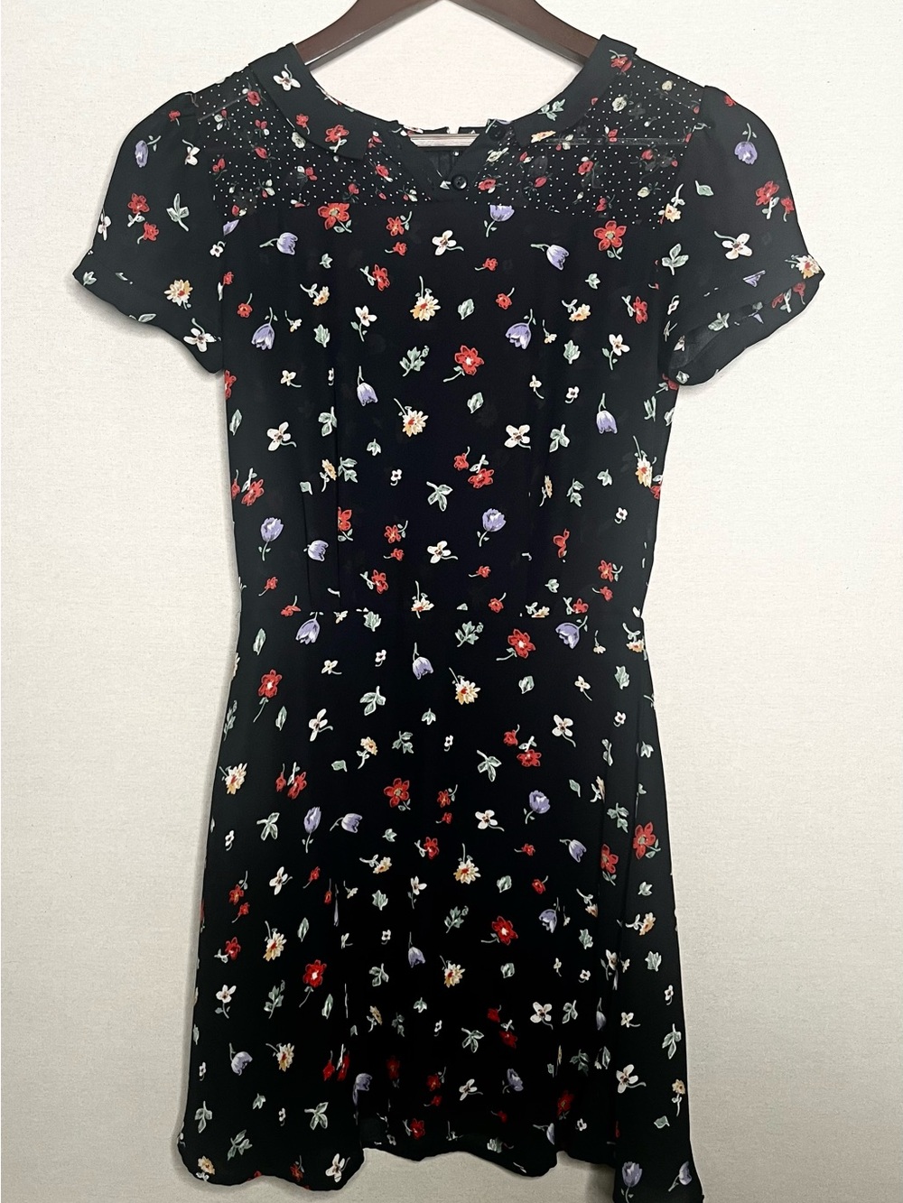 JACCA Couture Black Floral Mini Dress Sheer Bodice Lined Skirt Size 0